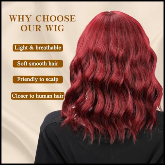 Short Wavy Bob Wig with Bangs Synthetic Heat Resistant Cosplay Party Daily main image 4
